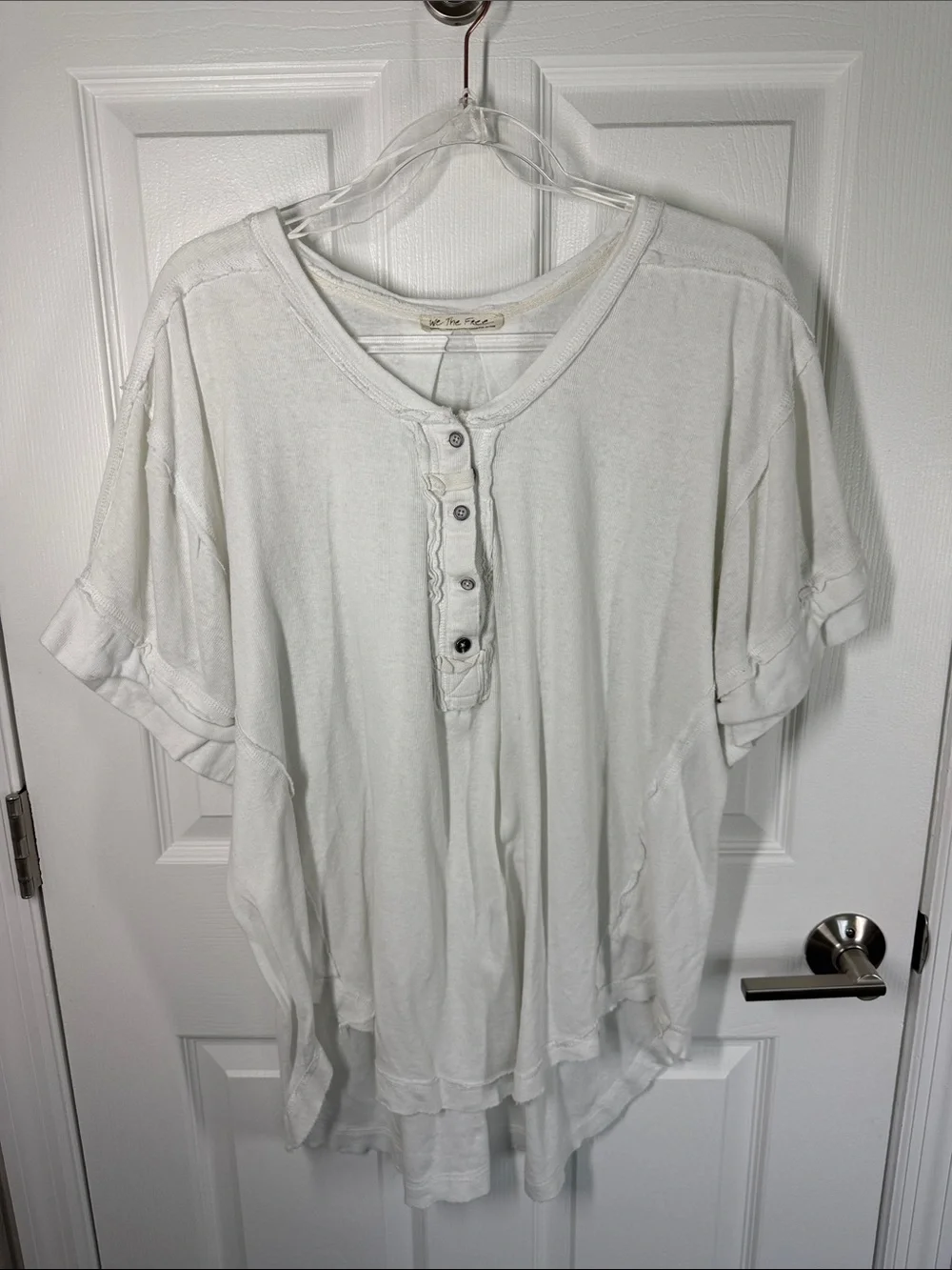 Free people we the free white cotton ribbed distressed henley size large